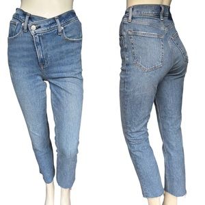 A&F 90s Straight Ultra High Rise Curve Love Criss Cross Waist Jeans Size 00/24